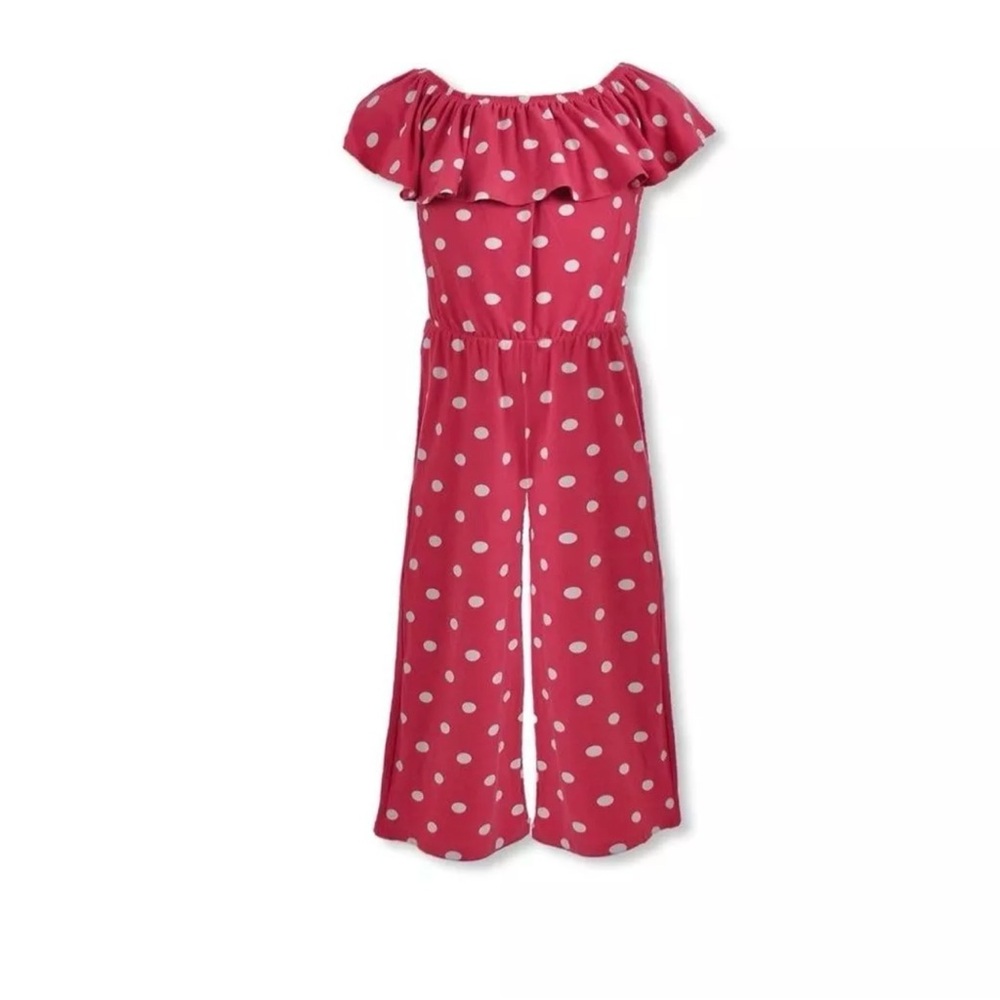 Full Circle Trends Sz M Girls' Polka Dot Off The Shoulder Jumpsuit